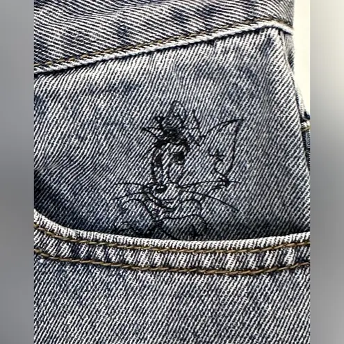 Tom & Jerry Denim Mini Skirt Medium Cartoon Patch Y2K Retro Cute Dopamine Cat Blue