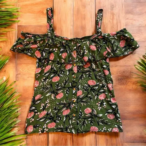 Red Leaf Green Floral Ruffle Button