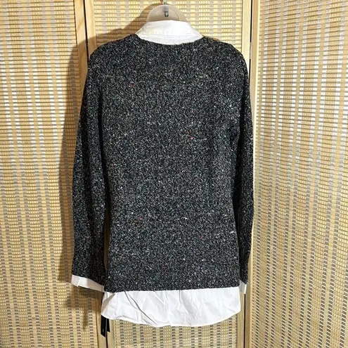 AB Studio Twofers Gray Pebbled Sweater W/Faux White Dress Shirt Under Medium NWT