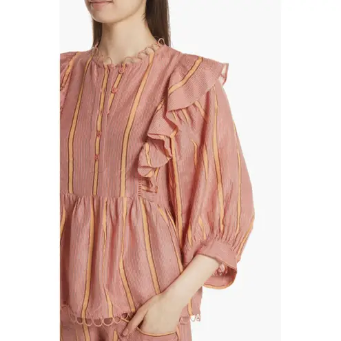 Apiece Apart Likhi Metallic Stripe Ruffled Blouse NWT Sz 2