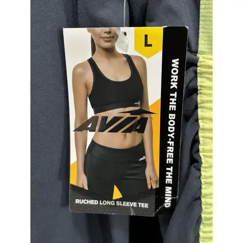 Avia Active Athletic Top Long Sleeve Logo Size L Round Neck Gray NWT Ruching