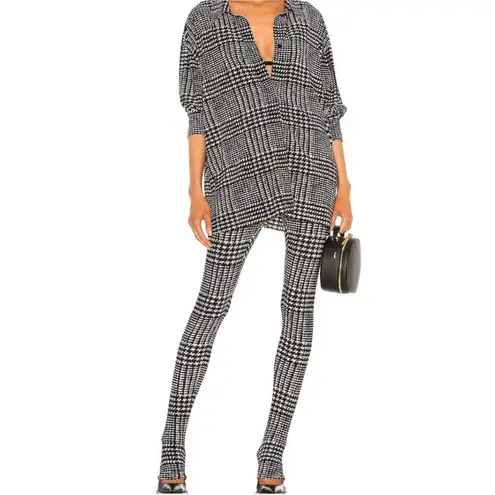 Norma Kamali Oversized Glen Plaid Boyfriend Shirt Blouse