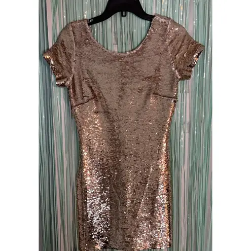Ark & Co Sequin Dress Gold Mini Short Sleeve Cocktail Party Women's S