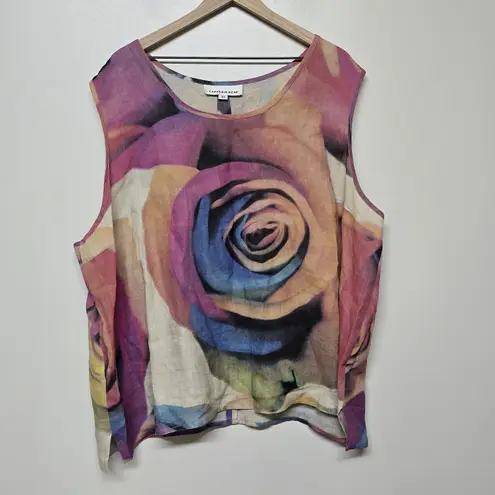 Carol Rose Caroline Rose Linen Lined Jacket Blazer Pockets w/ Tank Art Colorful Sz 3X USA
