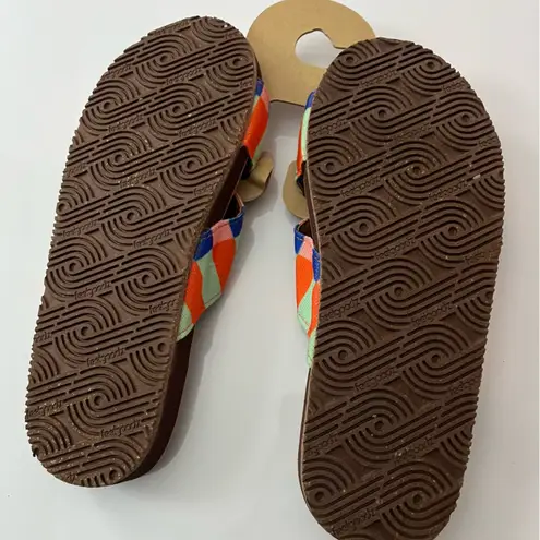 Feelgoodz • NWT Orange Green Blue Pink Striped Slide On Sandals Size 7
