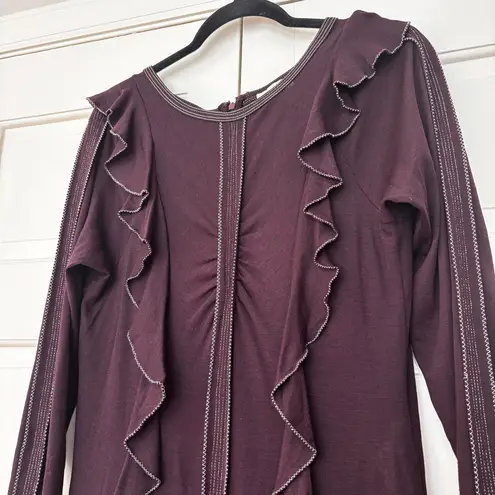 Ulla Johnson Analia Topstitched 100% Organic Wool Midi Dress Size Medium Ruffles