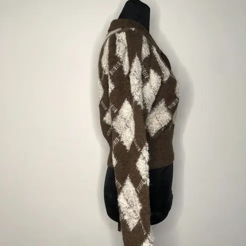 Cider Womens Sweater S Brown Jumper Check Knit Long Sleeve Pullover Top