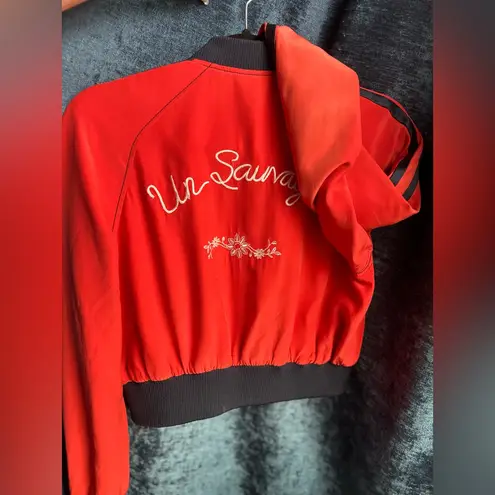 Cinq À Sept Red Embroidered Bomber Jacket (see photos)