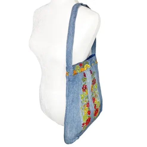 Unbranded Bohemian Jean Bag Floral Embroidery Large