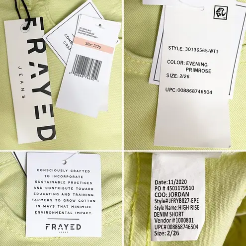 NWT FRAYED Jeans High Rise Denim Shorts Size 2 Yellow Evening Primrose Raw Hem