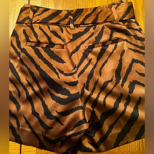 White House | Black Market  Tiger Print 5” High Waisted Belted Satin Shorts Size 2