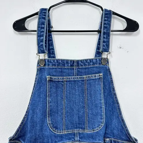 Old Navy  Dark Wash Shorts Overalls Shortalls Roll Tab Raw Hem Denim Jean Women M