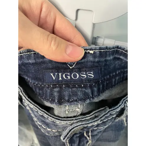 Vigoss Y2K  Women's Blue Denim Embellished Pockets Ripped‎ Distressed Jeans 9/10