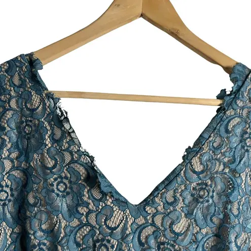 nha khanh On Cloud Nine Teal Blue Lace Tulle Cap Sleeve V