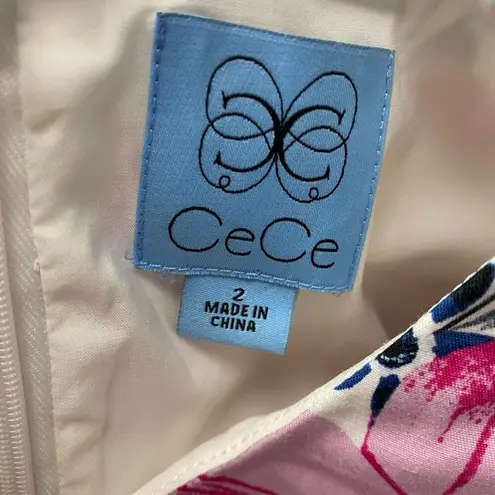CeCe Women's Cotton Cap Sleeve Dress Size 2 Black Blue & Pink Floral