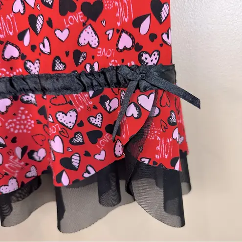 Inteco Intimates Red Pink Black Heart Love Print Babydoll Nightie Chemise Medium