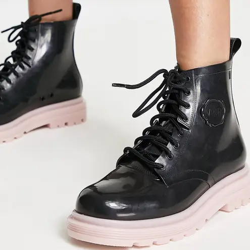 Viktor & Rolf NWT Coturno Combat Boots Faux Leather Black Pastel Pink Barbie 7.5