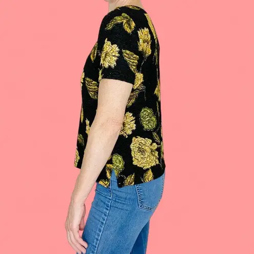 French Laundry Vintage Y2K Black & Yellow Gold Floral Printed Shirt