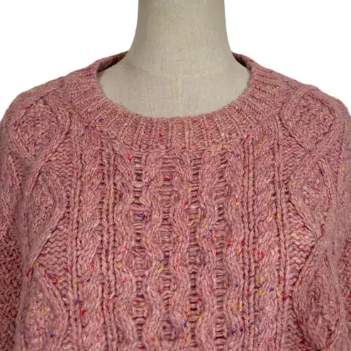 Alex Mill Button Side Aran Cable Knit Merino Wool Sweater in Dried Rose Pink Size XXL