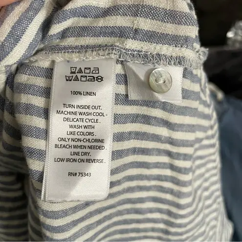 Tahari Top Jacket Linen Hooded Roll Tab Sleeves Striped Nautical Blue White