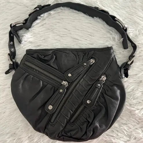 Drake Junior Black Leather Zipper Shoulder Bag