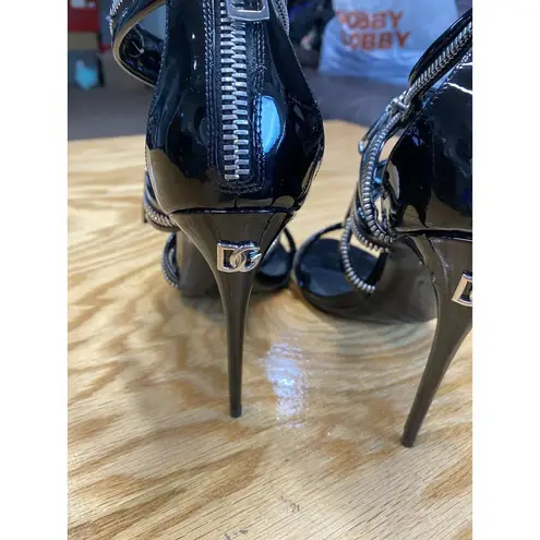 Dolce & Gabbana Heels Women's 6.5 Black Patent Leather Zip Up Stiletto Pump