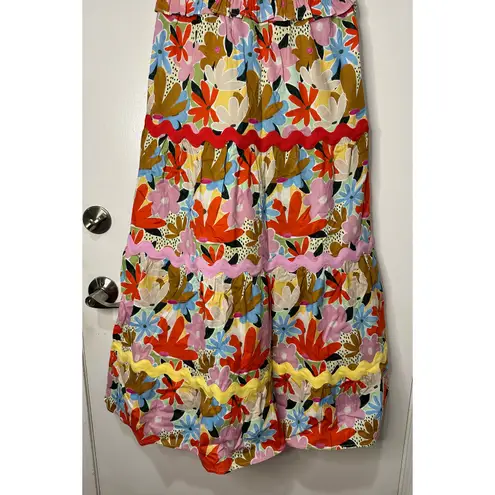 Celia B Nilsa Dress Floral Tiered Midi Size XL NWT Scalloped Details Tie Straps Pink