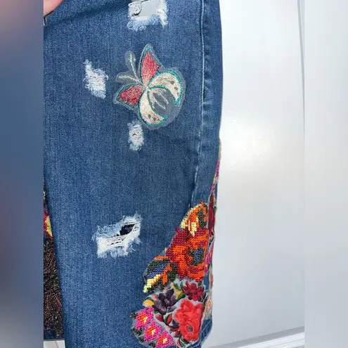 Anthropologie Gardener’s Denim Embellished Skirt Cecilia Prada SP Appliqué Rose