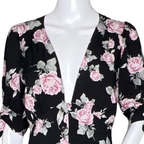 Free People  Dress Womens Small Black Pink Floral Love of My Life Midi Dress Boho