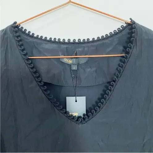 Maje embellished V-neck black flare sleeve blouse NEW