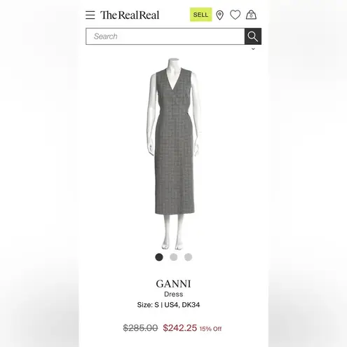 Ganni Prince of Wales Checked Twill Wrap Dress Size 34