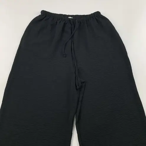 Solai Black Textured Crepe Pull On Wide Leg Pant M Size M