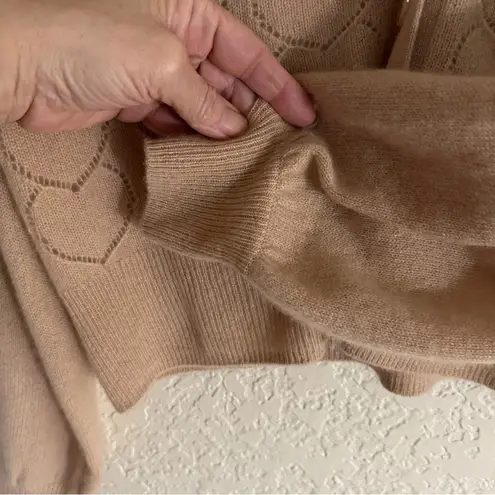 Filoro Pointelle Heart 2 Ply 100% Cashmere Cardigan Honey Size Small Swe… Tan