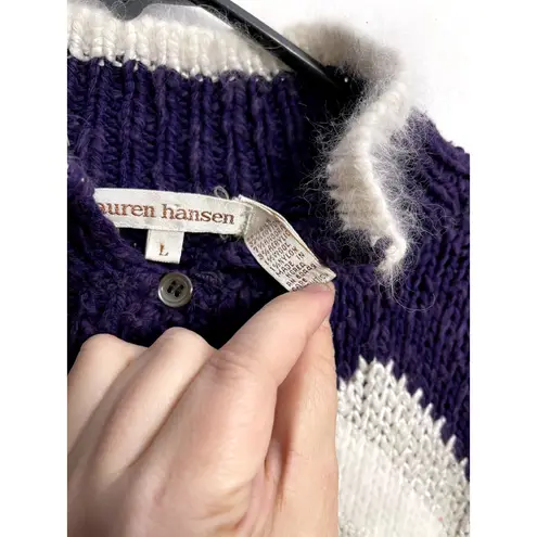 Vintage Lauren Hansen Collar Argyle Silk Angora Wool Blend Sweater Size M Preppy Purple Size M
