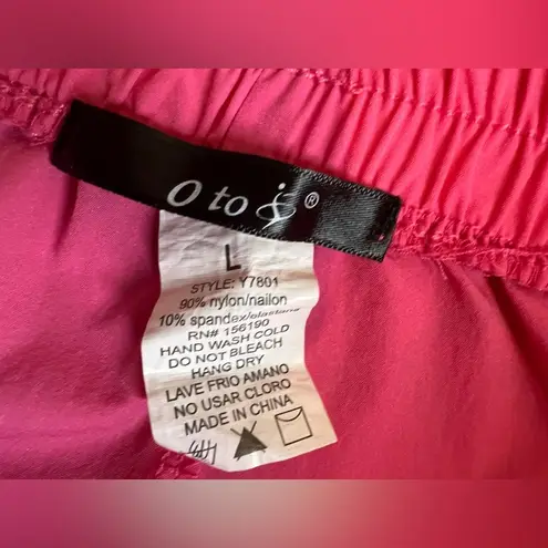 OTOS Activewear Womens Barbie Pink stripe Nylon W/Drawstring Ankle pants|Size:L Size L