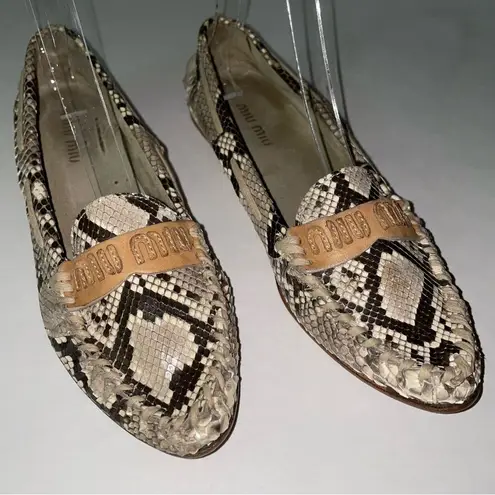 Miu Miu Prada Size 5 Python Flats Snakeskin Slip On Moccasin Pointed Toe Loafers