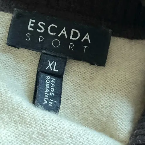 Escada Sport Women XL Striped Turtleneck Sweater Dress Coral Black Beige wool Pink