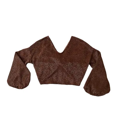 J.Our Shimmer Copper Bishop Sleeve Center Twist Crop Top Size M Coquette Y2k Orange Size M