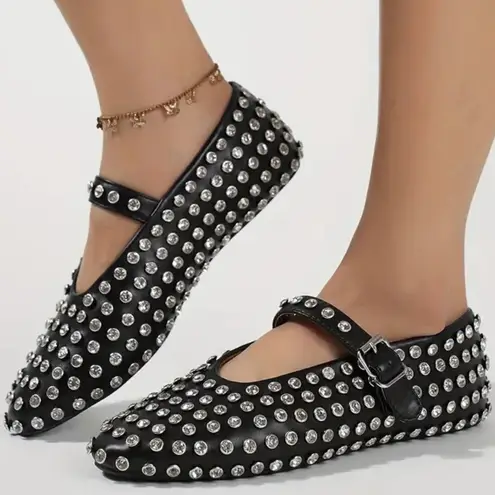 Flat Shoes Rhinestones Flats Studs Flats Strap Flats Espadrilles Loafers Mocasin Shoes Black Size 7