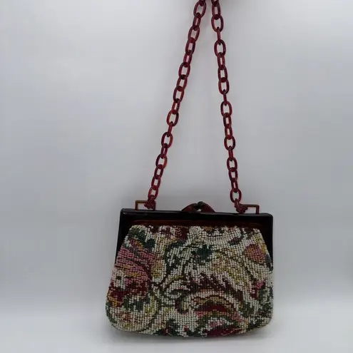 Handmade Vintage Tapestry Carpet Lucite Kiss Lock Mini Handbag Shoulder Bag 9"x7" Clutch