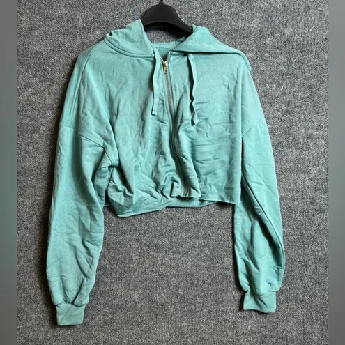 Mono B Clothing Mono B teal cropped raw hem zip up jacket - size large (L)