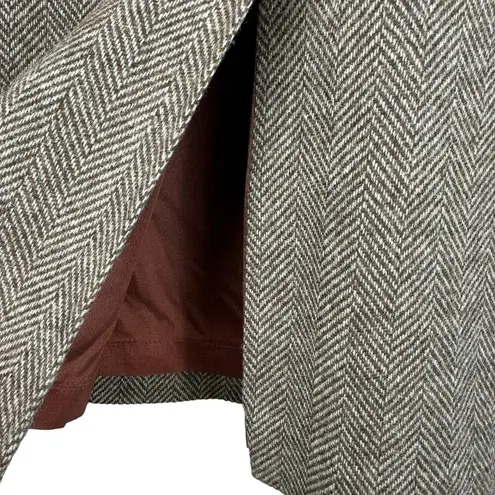 Ah! Austin Hill Brown Cream Chevron 100% Pure Wool Lined Midi Skirt USA Size 8