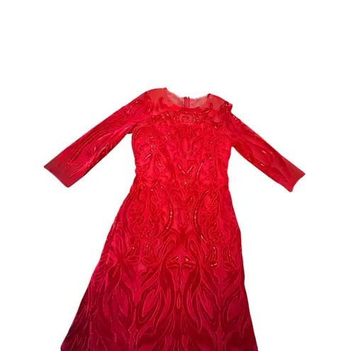 Marchesa Notte Red Velvet Sequin Evening Gown