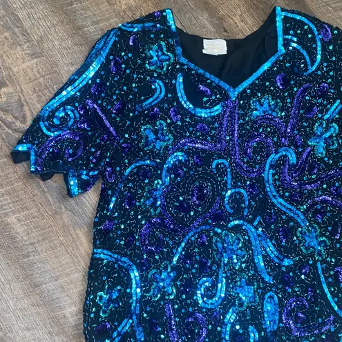 VINTAGE SEQUIN FORMAL TOP SZ 16/18 Blue