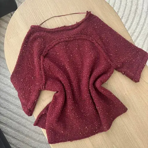 Free People  Burgundy Red Short Sleeve Sweater Size Small