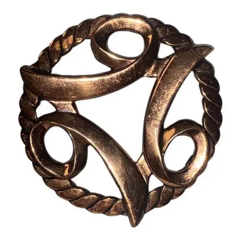Modernist Copper Brooch Coiled Rope Perimeter Vintage Jewelry Brown