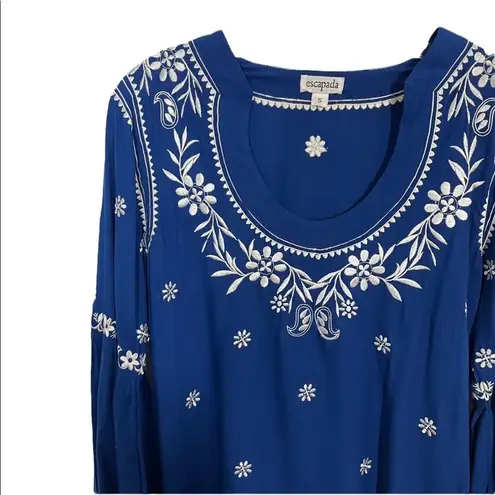 Escapada Floral Bell Sleeve Tunic Blue White Size Small