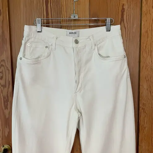 AGOLDE  Riley High Rise Straight Crop Raw Hem Jeans in Blurred White - Sz 29