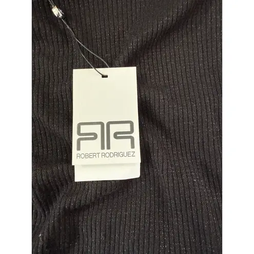 Robert Rodriguez Robert Rodriguez Dalia Black Ribbed Sparkle Mock Neck Lettuce Trim Size S