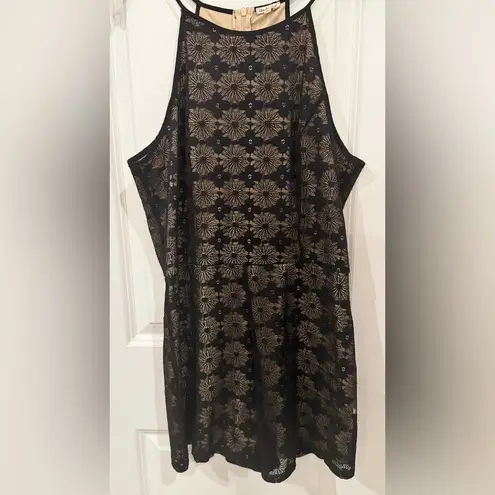 Bleuh Ciel Moody Floral Whimsy Goth Black Lace Nude Lined Halter Romper Size L - Image 3